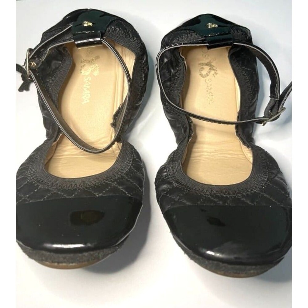 Yosi Samra foldable packable black quilted ballet flats - Abbey - size 9